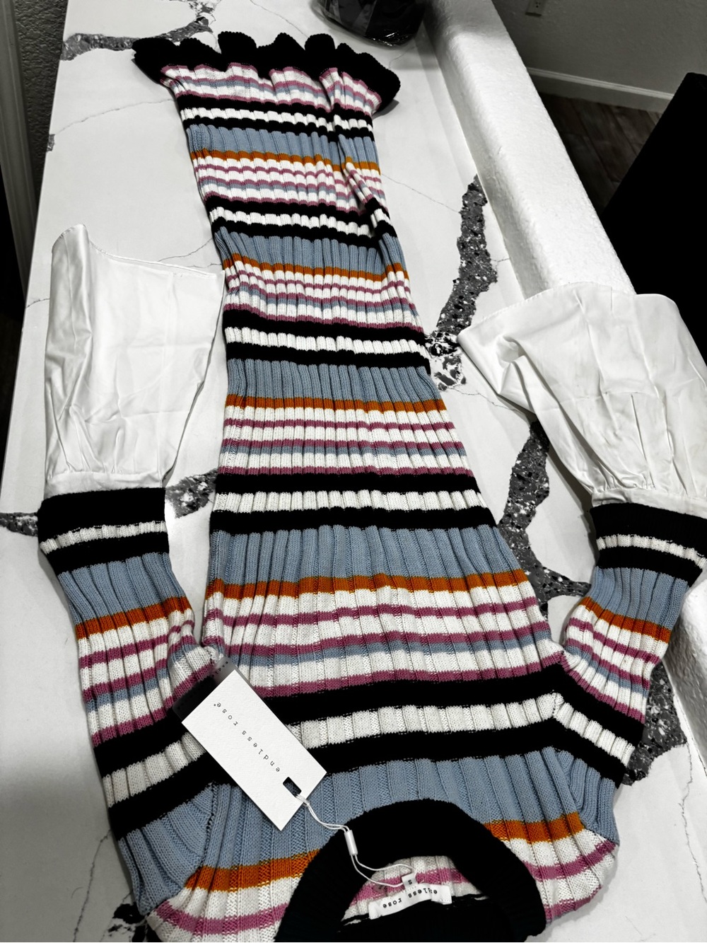 Endless Rose Multicolor Striped Midi Dress with White Bell Sleeves - Picture 10 of 10